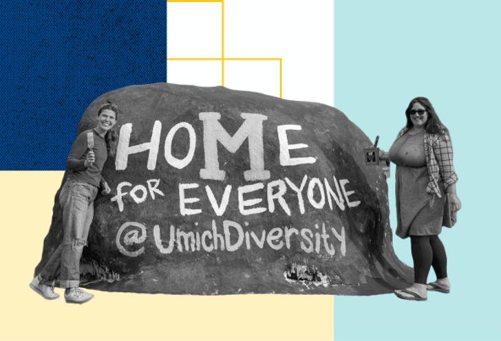 People painting The Rock with the words Home for Everyone @umichdiversity